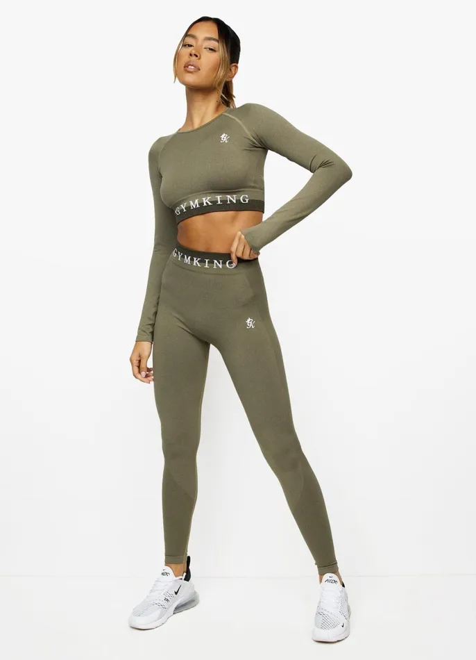 Gym King Gymwear Women Seamless Results Long Sleeve Crop 8211 Khaki