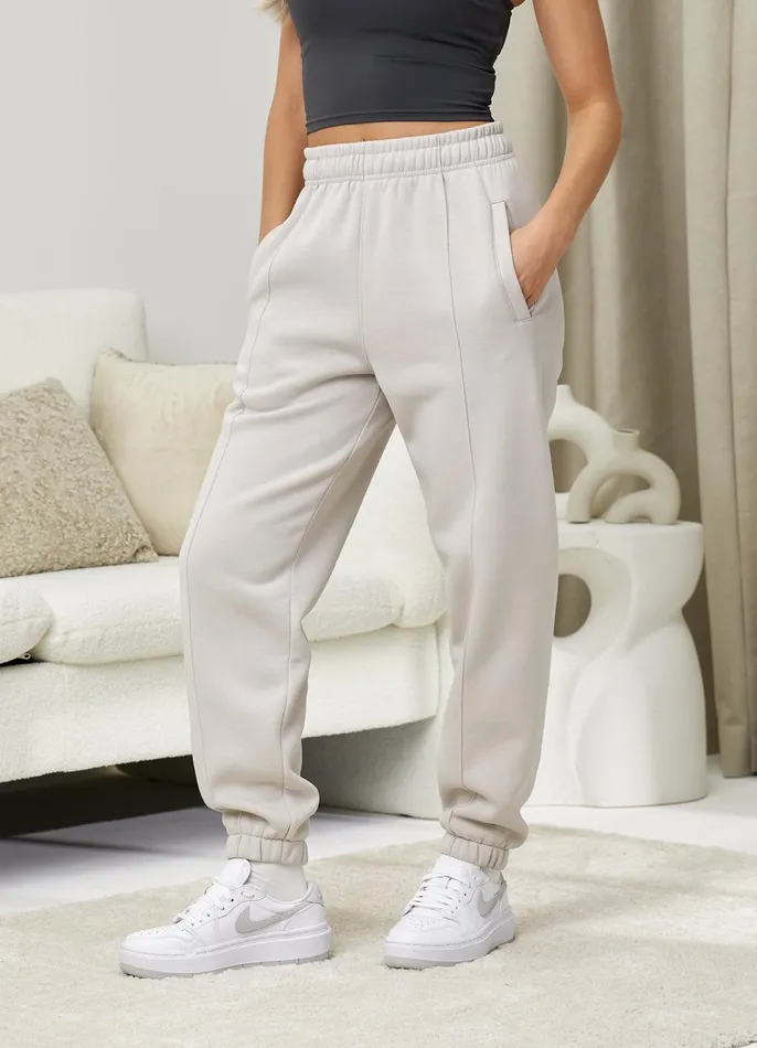 Gym King Joggers Women Powered By Belief Sweatpants 8211 Light Stone
