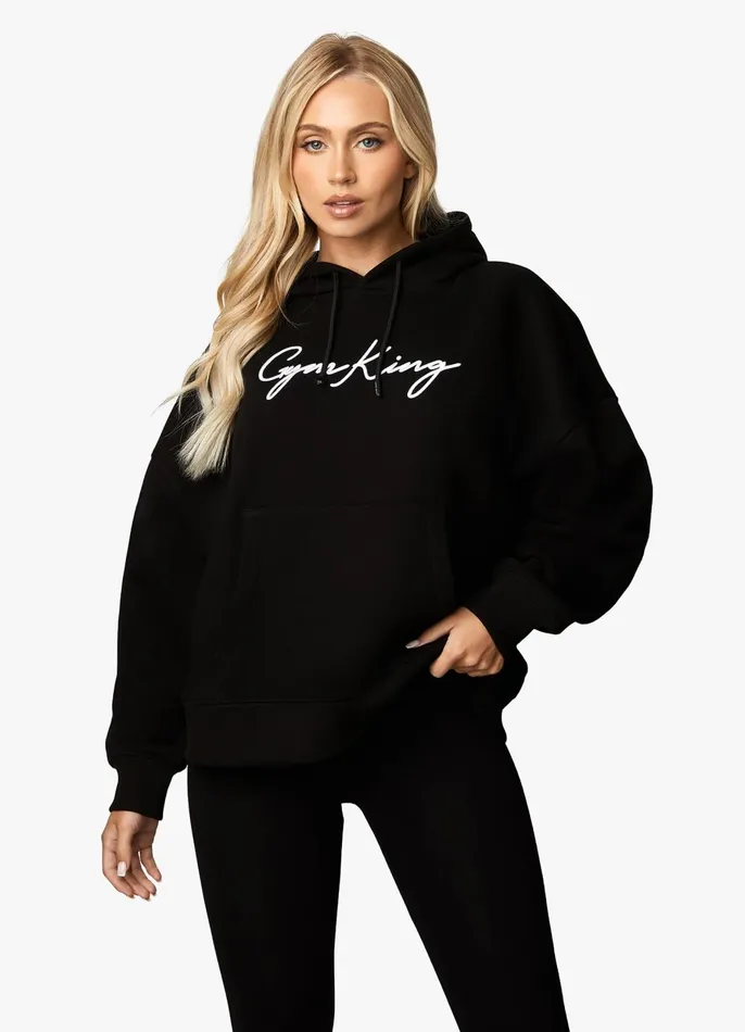 Gym King Sweatshirts and Hoodies Women Script Hood 8211 BlackWhite