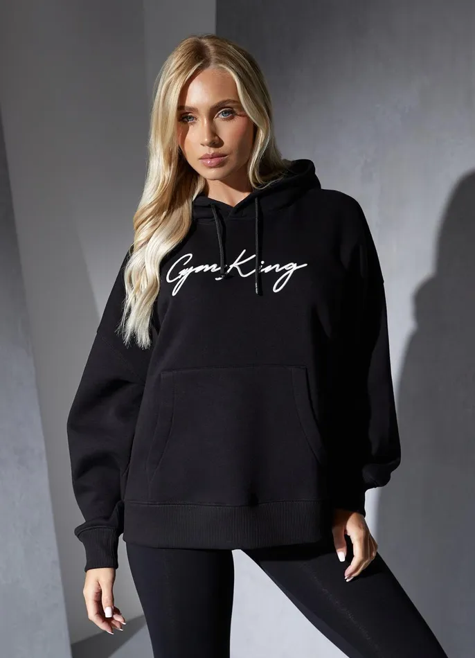 Gym King Sweatshirts and Hoodies Women Script Hood 8211 BlackWhite