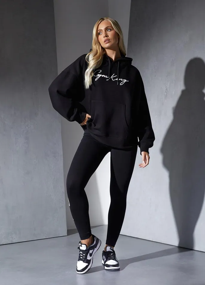 Gym King Sweatshirts and Hoodies Women Script Hood 8211 BlackWhite