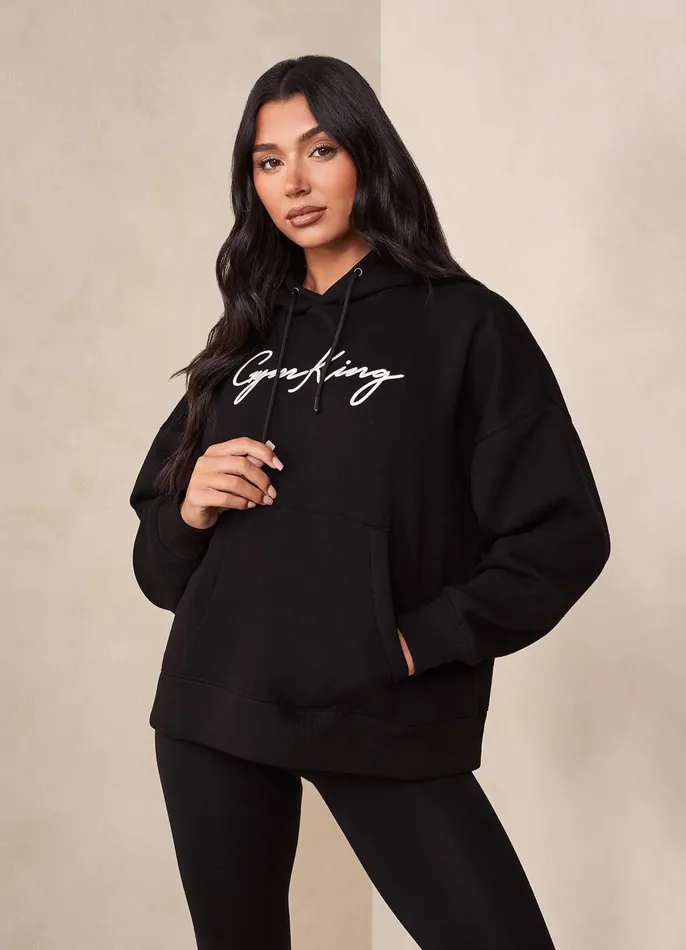 Gym King Sweatshirts and Hoodies Women Script Hood 8211 BlackWhite
