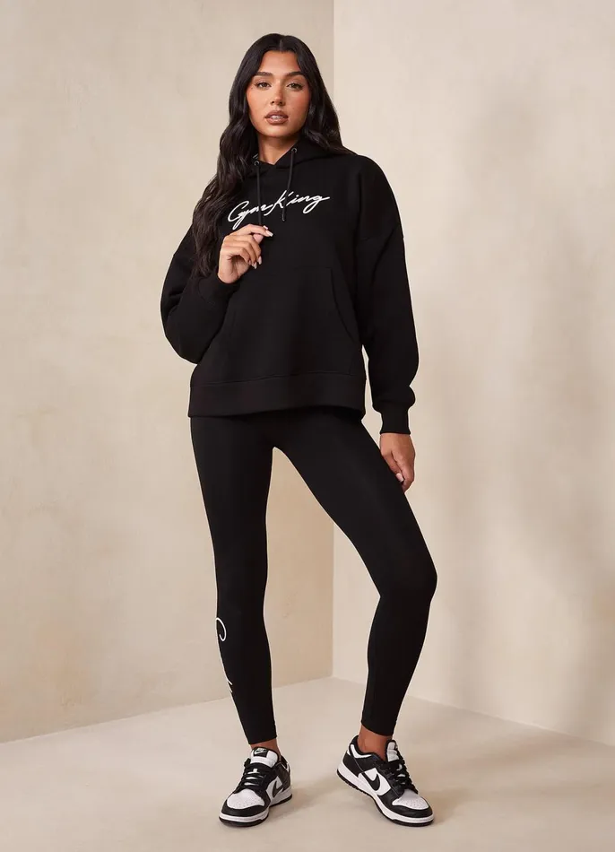 Gym King Sweatshirts and Hoodies Women Script Hood 8211 BlackWhite
