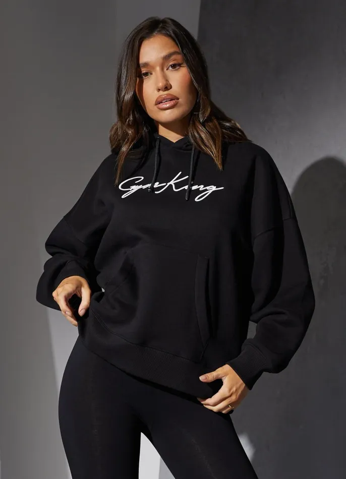 Gym King Sweatshirts and Hoodies Women Script Hood 8211 BlackWhite