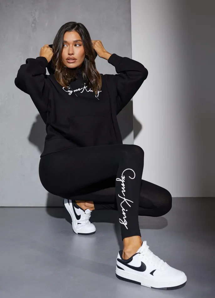 Gym King Sweatshirts and Hoodies Women Script Hood 8211 BlackWhite