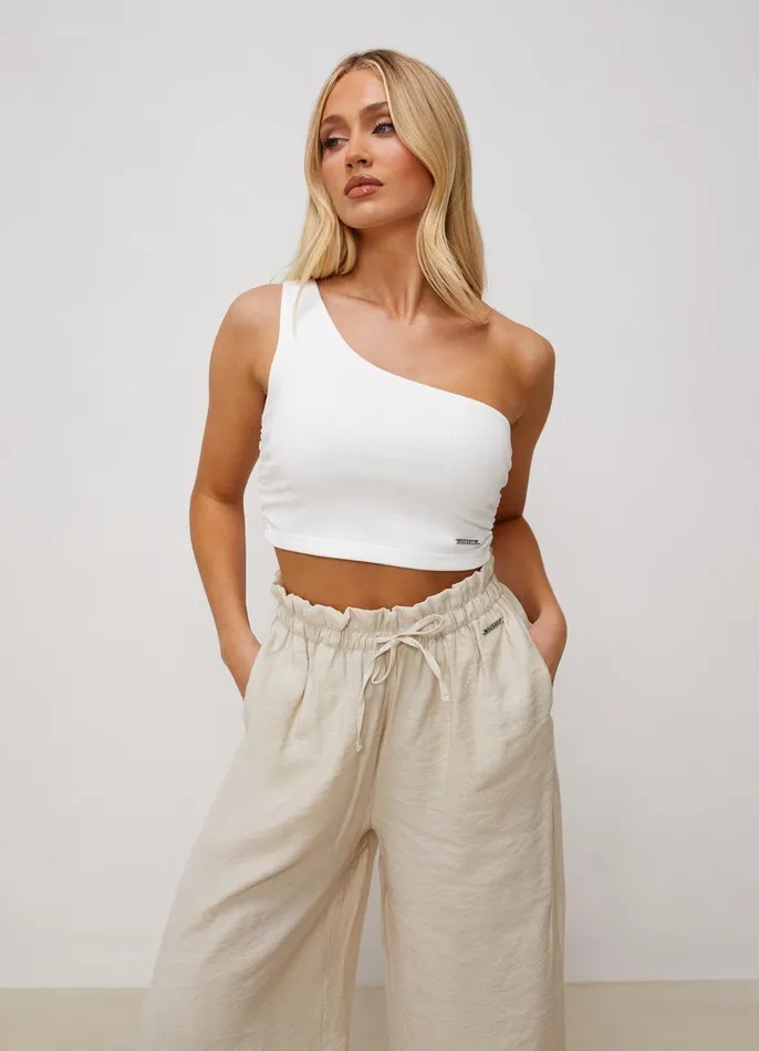 Gym King Tops and TShirts Women Asymmetric Crop 8211 White