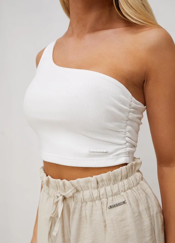 Gym King Tops and TShirts Women Asymmetric Crop 8211 White