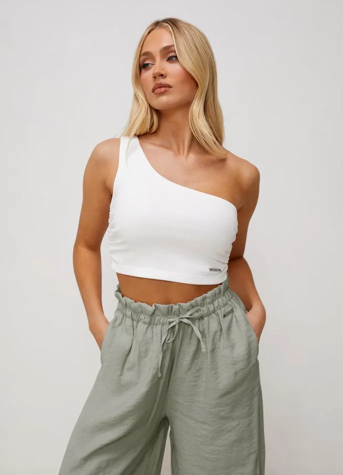 Gym King Tops and TShirts Women Asymmetric Crop 8211 White
