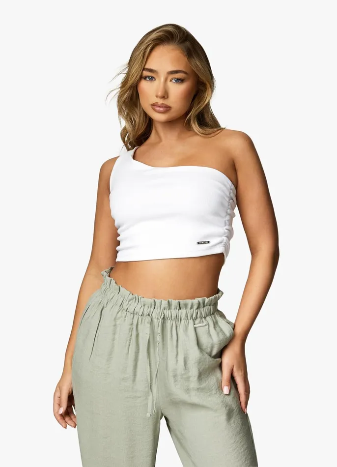 Gym King Tops and TShirts Women Asymmetric Crop 8211 White
