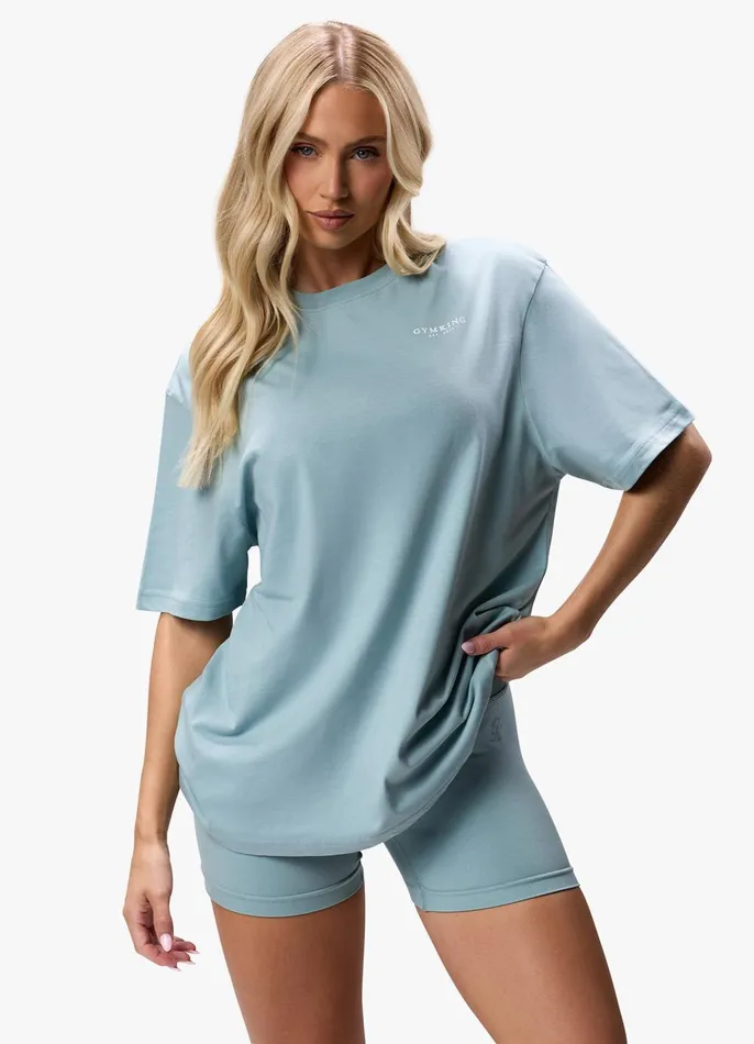 Gym King Tops and TShirts Women Established Boyfriend Tee 8211 Stone Blue