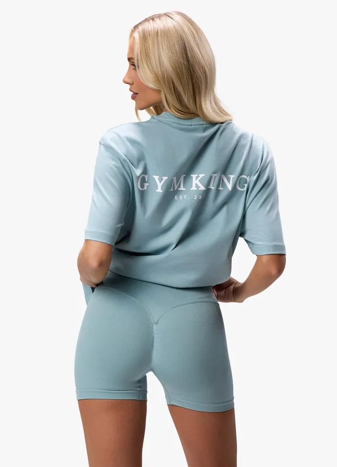 Gym King Tops and TShirts Women Established Boyfriend Tee 8211 Stone Blue