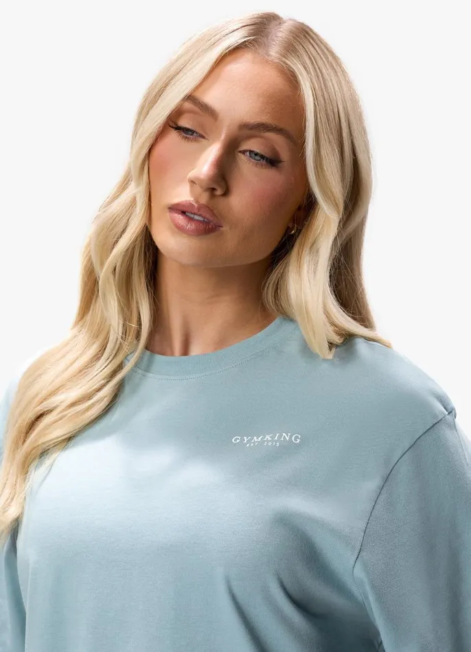 Gym King Tops and TShirts Women Established Boyfriend Tee 8211 Stone Blue