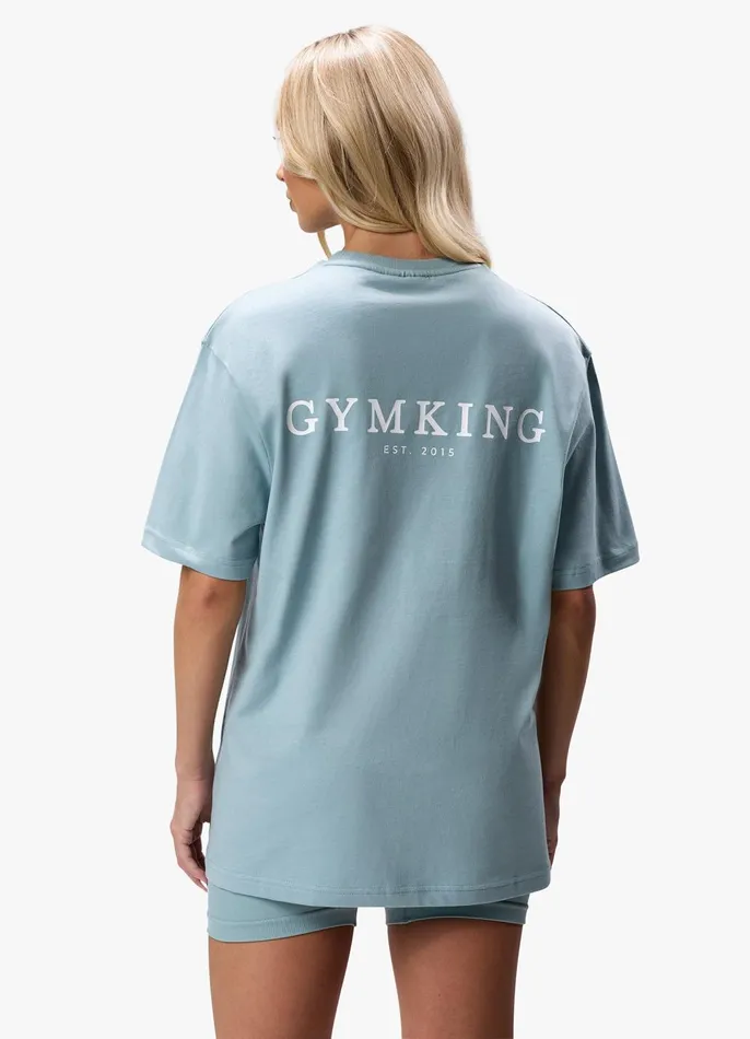 Gym King Tops and TShirts Women Established Boyfriend Tee 8211 Stone Blue