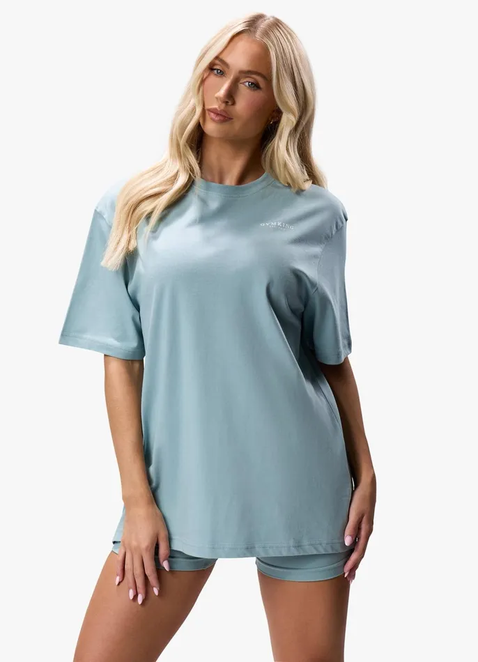 Gym King Tops and TShirts Women Established Boyfriend Tee 8211 Stone Blue