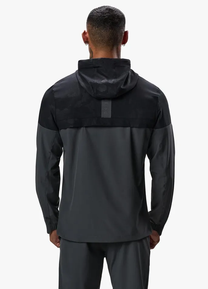 Gym King Tracksuit Tops Men Debossed Camo Woven FZ Hood 8211 BlackOyster Grey