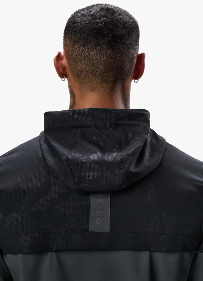 Gym King Tracksuit Tops Men Debossed Camo Woven FZ Hood 8211 BlackOyster Grey