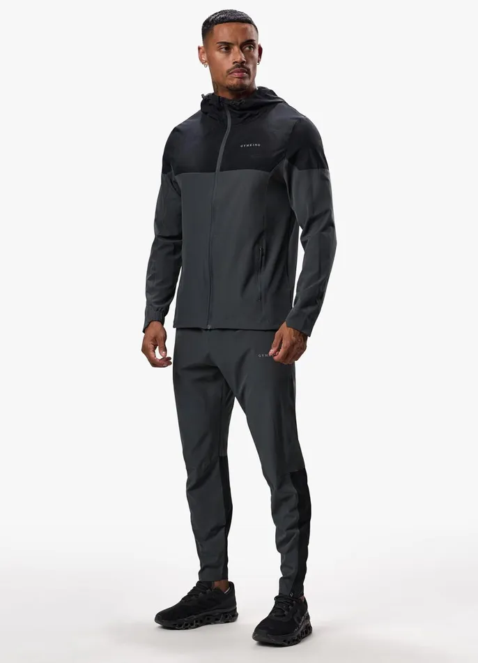 Gym King Tracksuit Tops Men Debossed Camo Woven FZ Hood 8211 BlackOyster Grey
