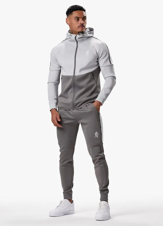 Gym King Tracksuit Tops Men Taped Core Plus FZ Hood 8211 Silver GreySteel