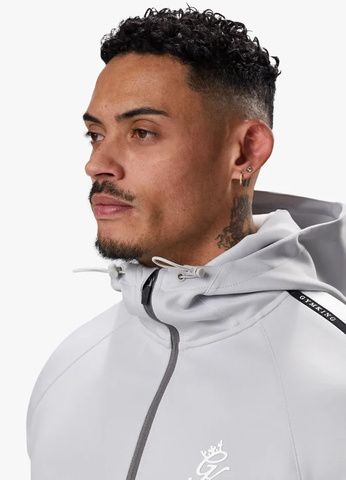 Gym King Tracksuit Tops Men Taped Core Plus FZ Hood 8211 Silver GreySteel