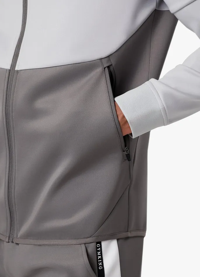 Gym King Tracksuit Tops Men Taped Core Plus FZ Hood 8211 Silver GreySteel