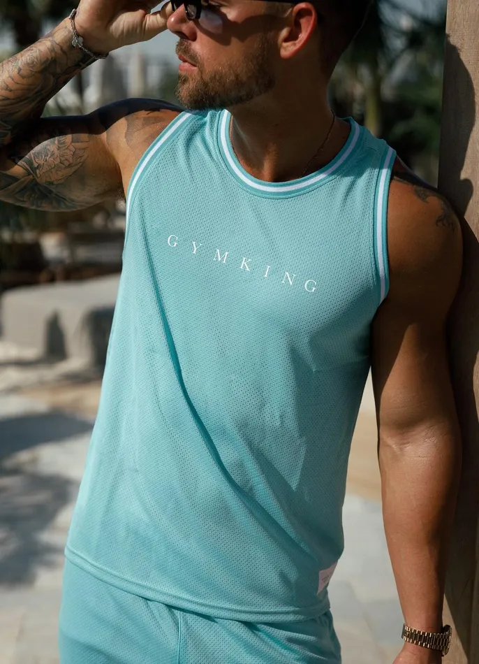 Gym King Vests Men Brooklyn Mesh Vest 8211 Aqua Blue