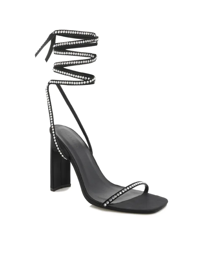 Heels Billini Block Heels HALEIGH BLACK SATINDIAMANTE