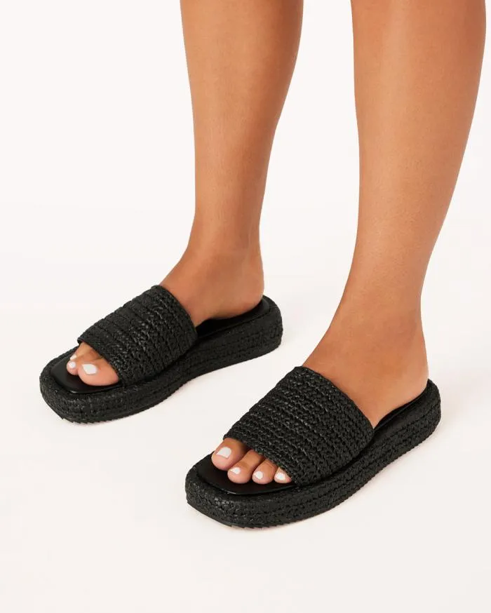 HeelsFlats Billini Wedges BERNADETTE BLACK RAFFIA