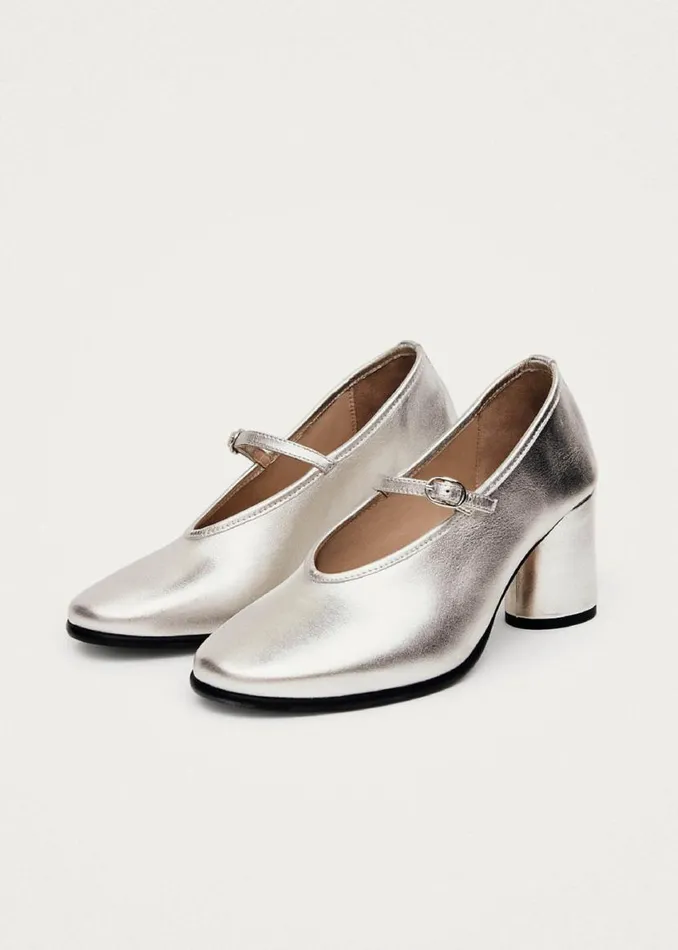 Heels Women ALOHAS Esha Shimmer Silver Leather Pumps
