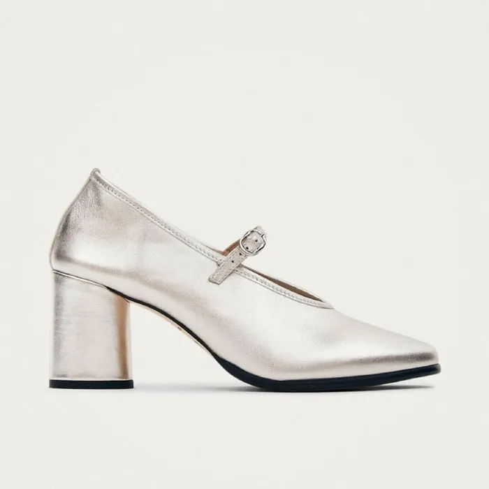 Heels Women ALOHAS Esha Shimmer Silver Leather Pumps