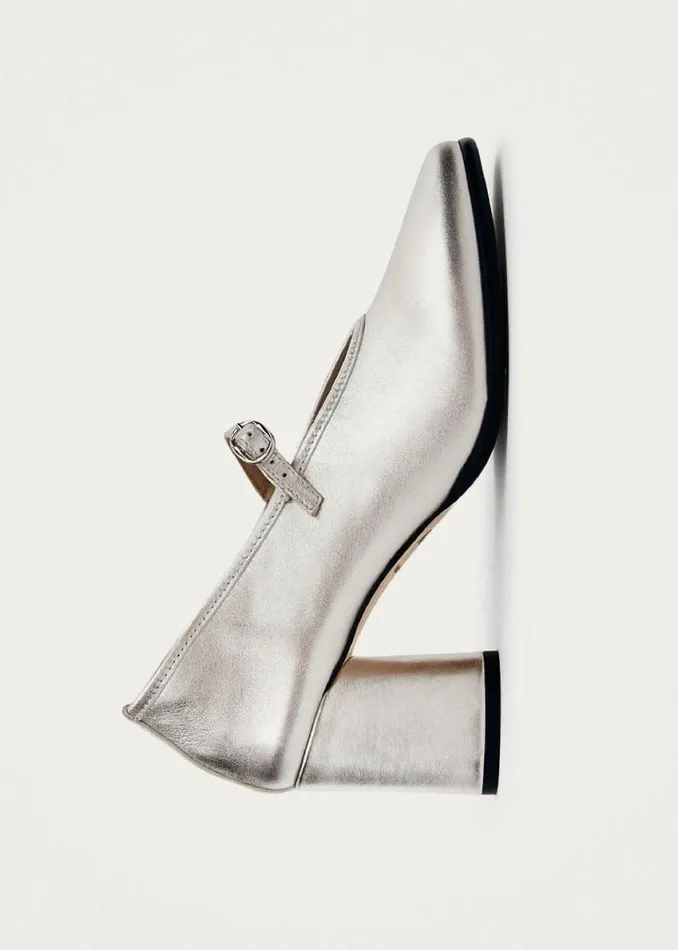 Heels Women ALOHAS Esha Shimmer Silver Leather Pumps