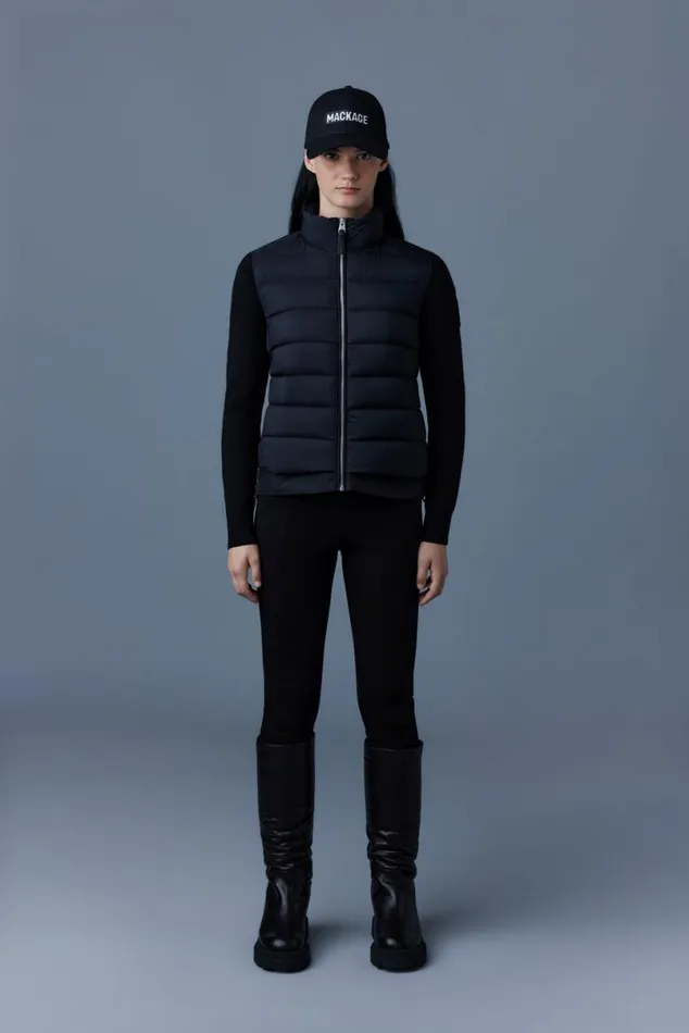 Hoodies and Tops Women Mackage OCEANE Recycled Hybrid Jacket With Rib Knit Sleeves Black Hoodies and Tops Women Mackage OCEANE Recycled Hybrid Jacket With Rib Knit Sleeves Black