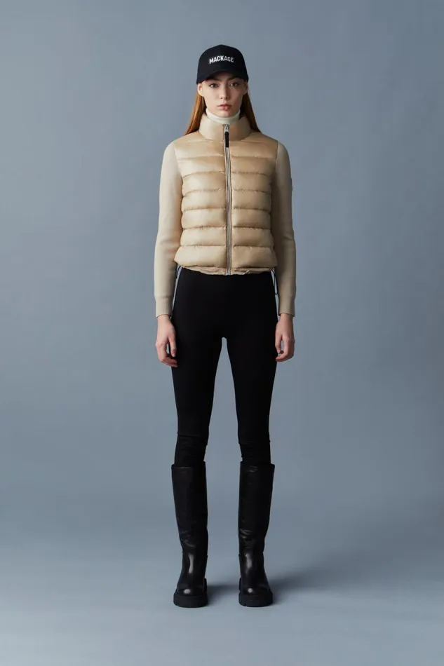 Hoodies and Tops Women Mackage OCEANE Recycled Hybrid Jacket With Rib Knit Sleeves Black Hoodies and Tops Women Mackage OCEANE Recycled Hybrid Jacket With Rib Knit Sleeves Black