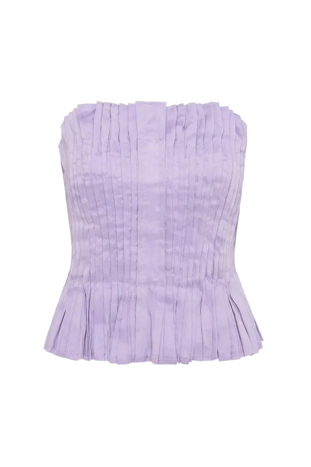 Horizon Pintucked Corset Top Lilac Women Aje Tops