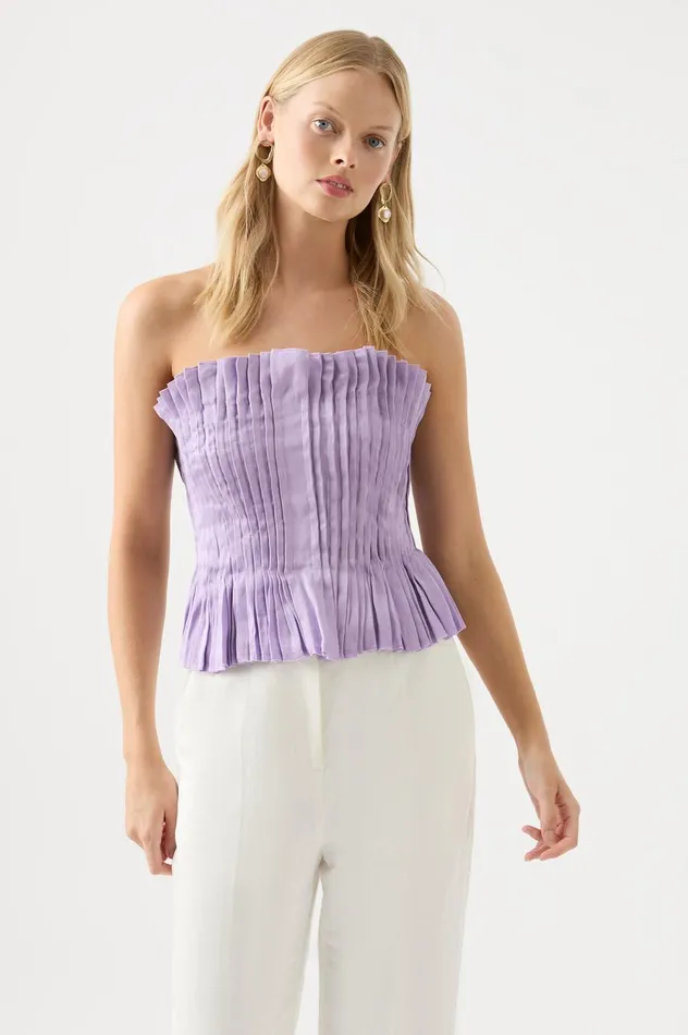 Horizon Pintucked Corset Top Lilac Women Aje Tops