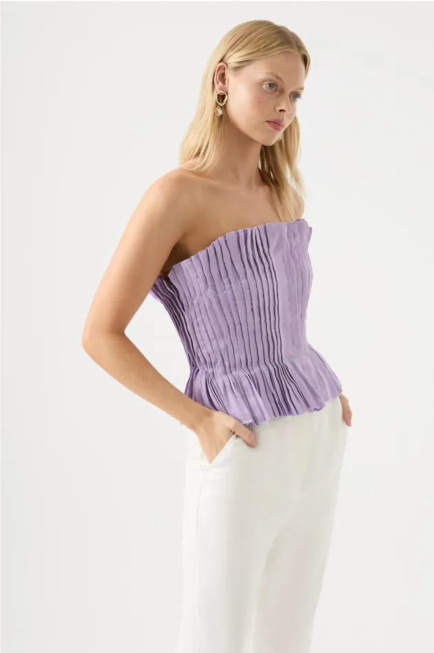 Horizon Pintucked Corset Top Lilac Women Aje Tops