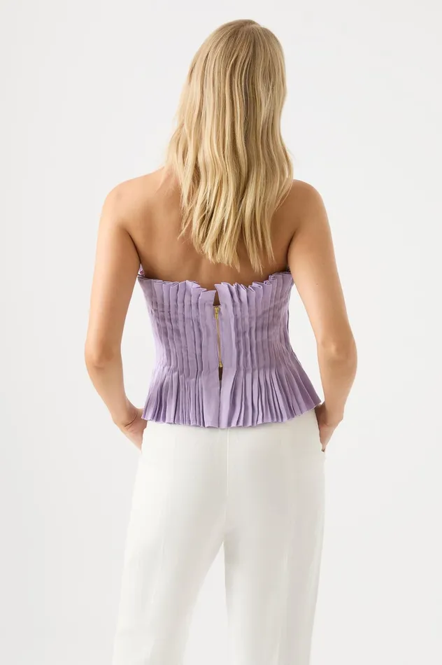 Horizon Pintucked Corset Top Lilac Women Aje Tops