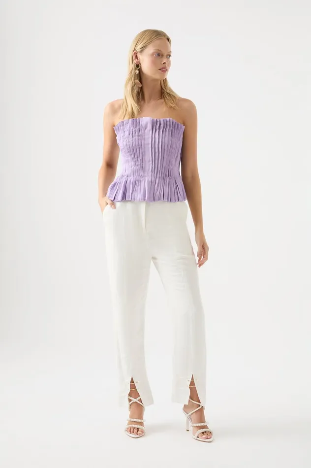 Horizon Pintucked Corset Top Lilac Women Aje Tops