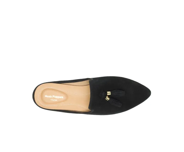 Hush Puppies Flats and SlipOns Women Sadie Tassel Mule Black Suede Hush Puppies Flats and SlipOns Women Sadie Tassel Mule Black Suede