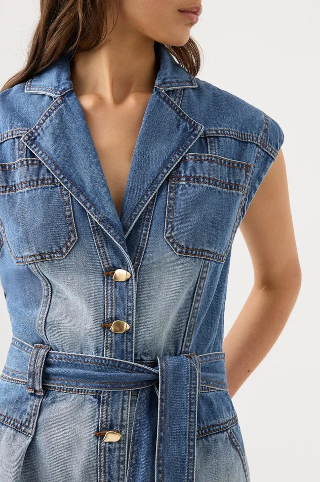 Ines Panelled Denim Playsuit Twin Tone Indigo Women Aje Jumpsuits 038 Playsuits
