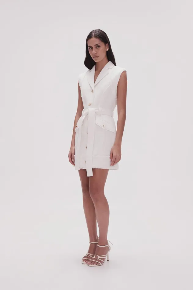 Isabel Utility Mini Dress Ivory Women Aje White Dresses