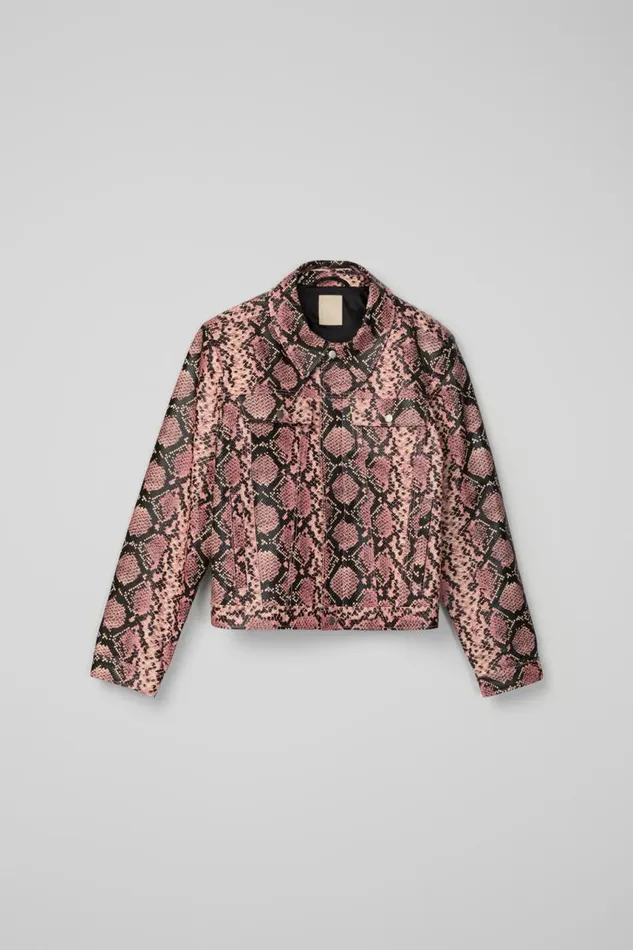 Jackets Women Camper Leather Jacket Pink Snake Leather Jacket