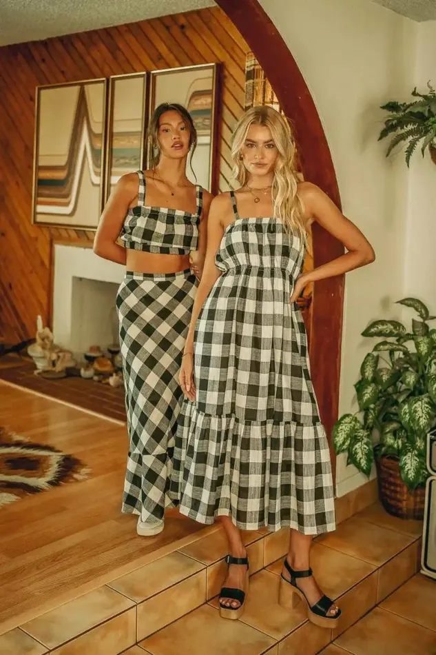 Jasmine Plaid Crop Top Black Women Bohme Sets