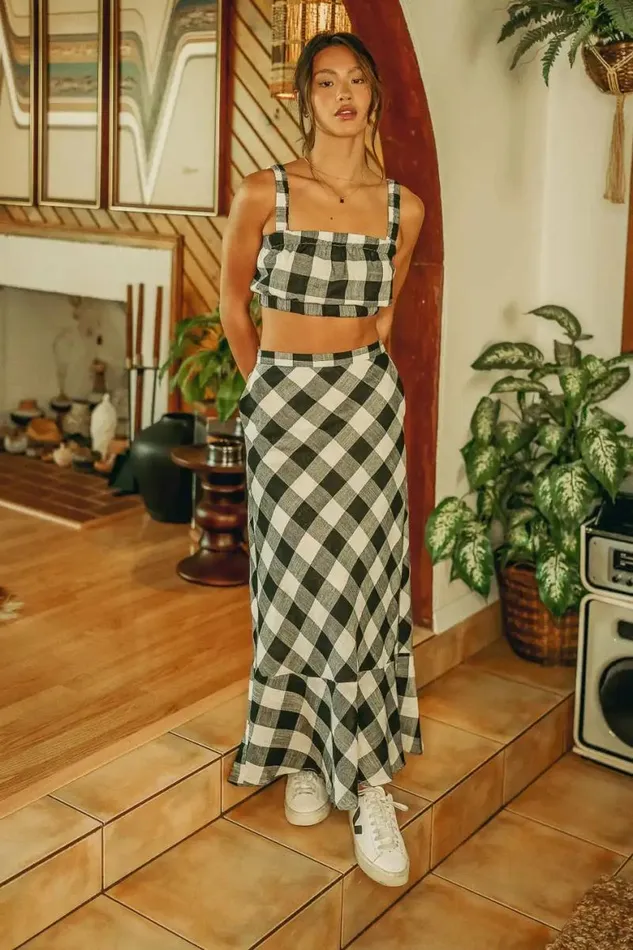 Jasmine Plaid Crop Top Black Women Bohme Sets