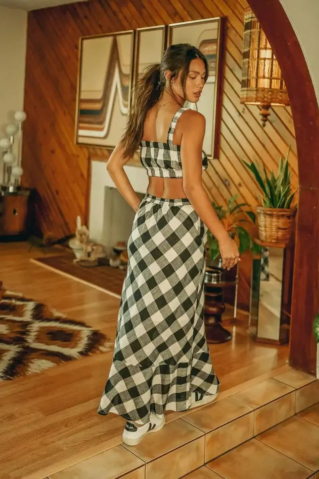 Jasmine Plaid Crop Top Black Women Bohme Sets