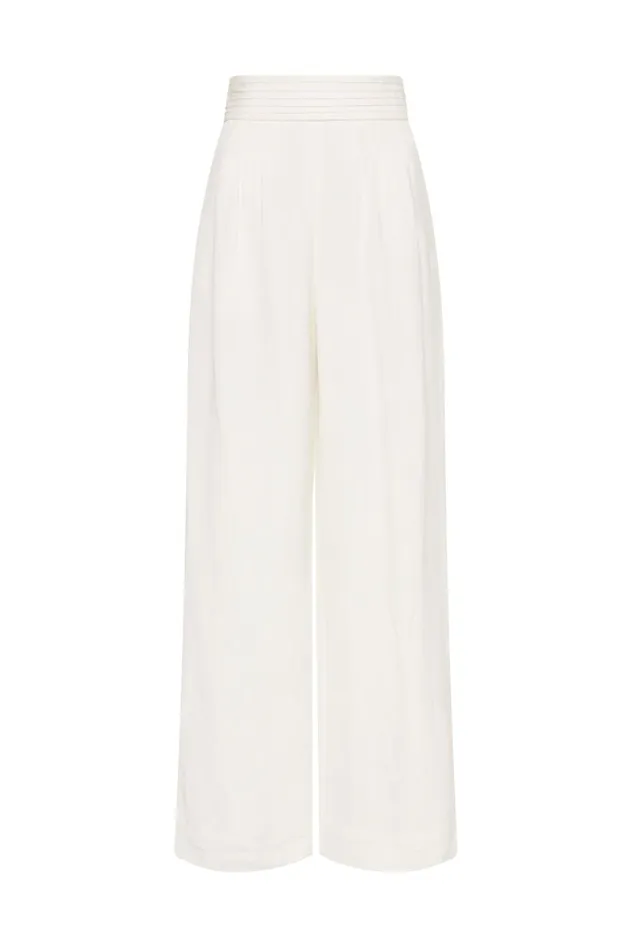 Jeanne Pintuck Wide Leg Pant Ivory Women Aje Pants