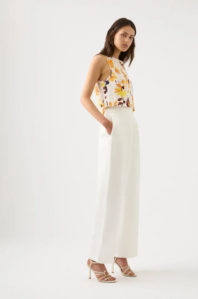 Jeanne Pintuck Wide Leg Pant Ivory Women Aje Pants