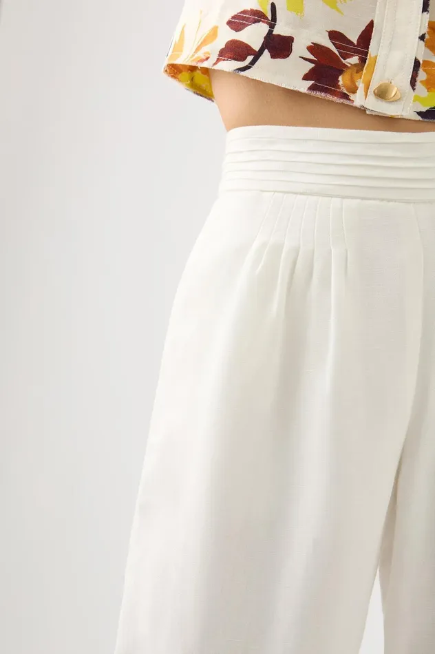 Jeanne Pintuck Wide Leg Pant Ivory Women Aje Pants