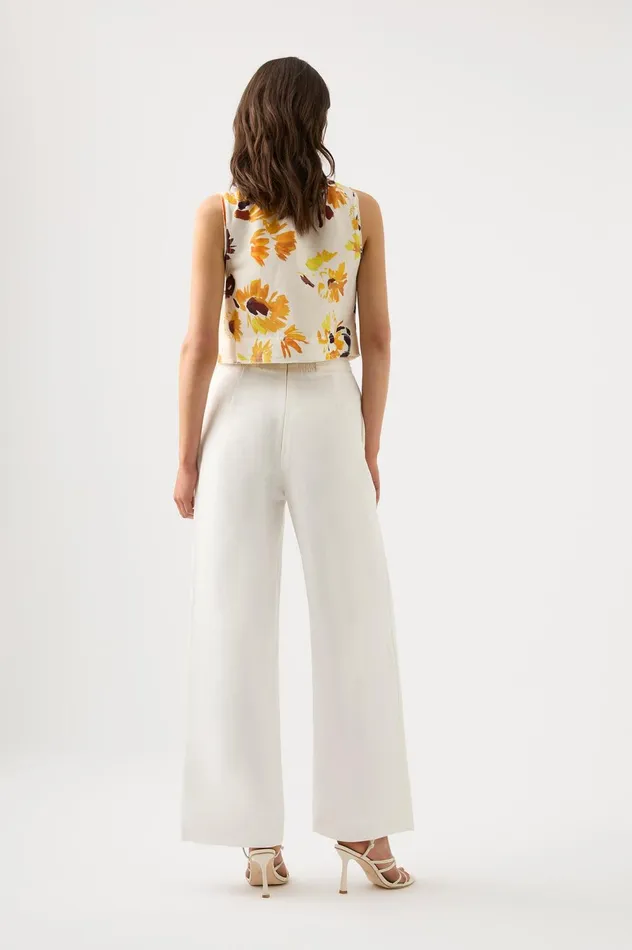 Jeanne Pintuck Wide Leg Pant Ivory Women Aje Pants