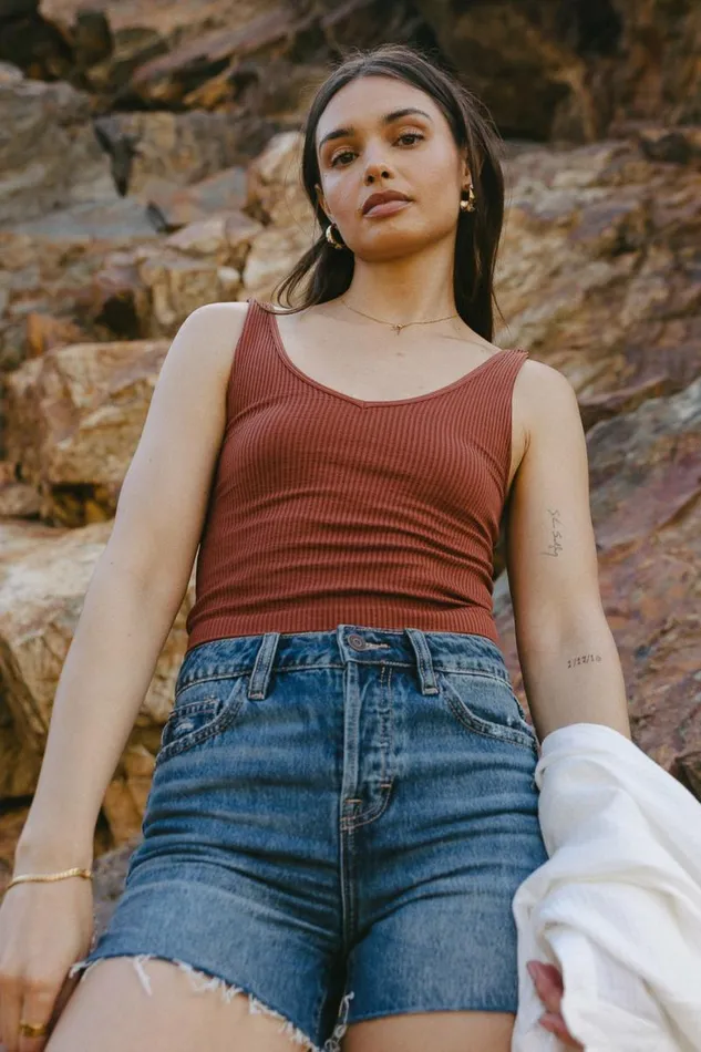 Jessica Cropped Tank In Washed Cognac Washed Cognac Women Bohme Tees and Tanks