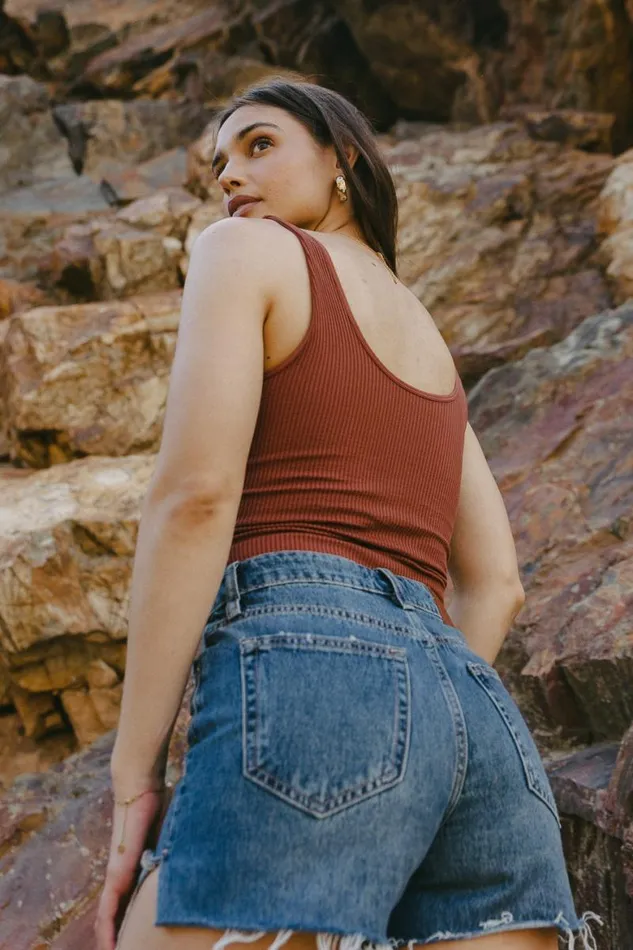 Jessica Cropped Tank In Washed Cognac Washed Cognac Women Bohme Tees and Tanks